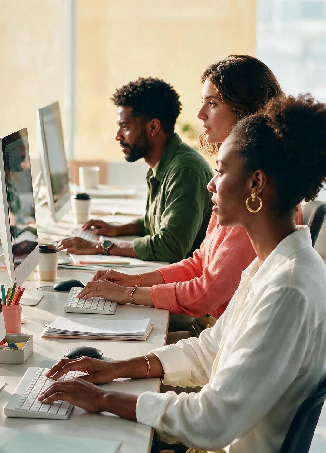 Equipe de colaboradores trabalhando em um escritório